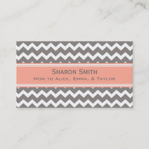 Coral Grey Chevron Retro Mum Calling Cards