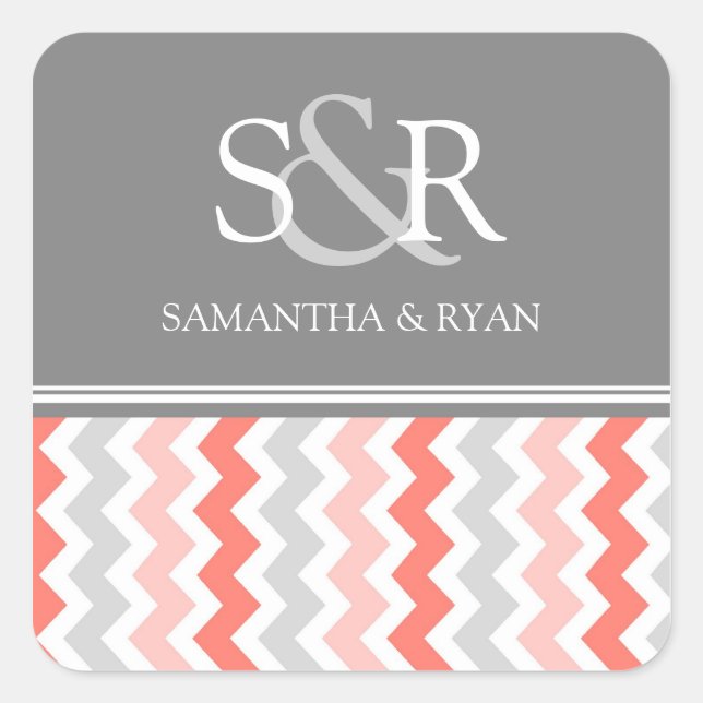 Coral Grey Chevrons Monogram Envelope Seal (Front)