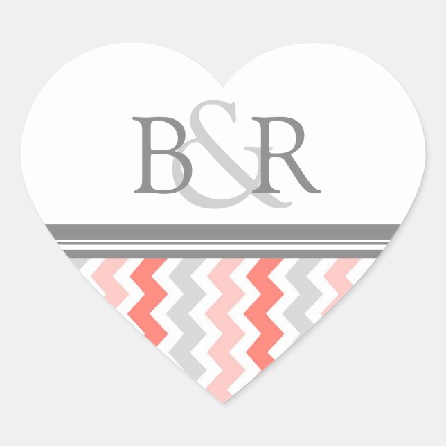 Coral Grey Chevrons Monogram Envelope Seal (Front)