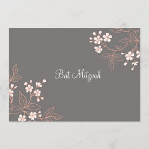 Coral Grey Damask Bat Mitzvah Invitations