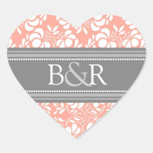 Coral Grey Damask Monogram Envelope Seal