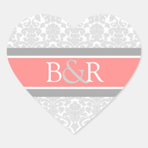 Coral Grey Damask Monogram Envelope Seal
