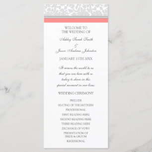Coral Grey Damask Wedding Program Programme