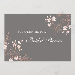 Coral Grey Floral Bridal Shower Invitation Cards