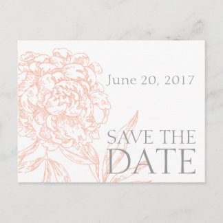 Coral Grey Floral Vintage Save the Date Announcement Postcard