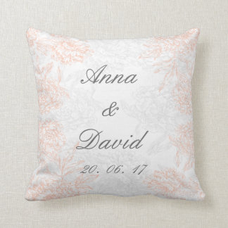 Coral Grey Floral Vintage Wedding Keepsake Cushion