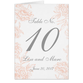 Coral Grey Floral Vintage Wedding Table Number