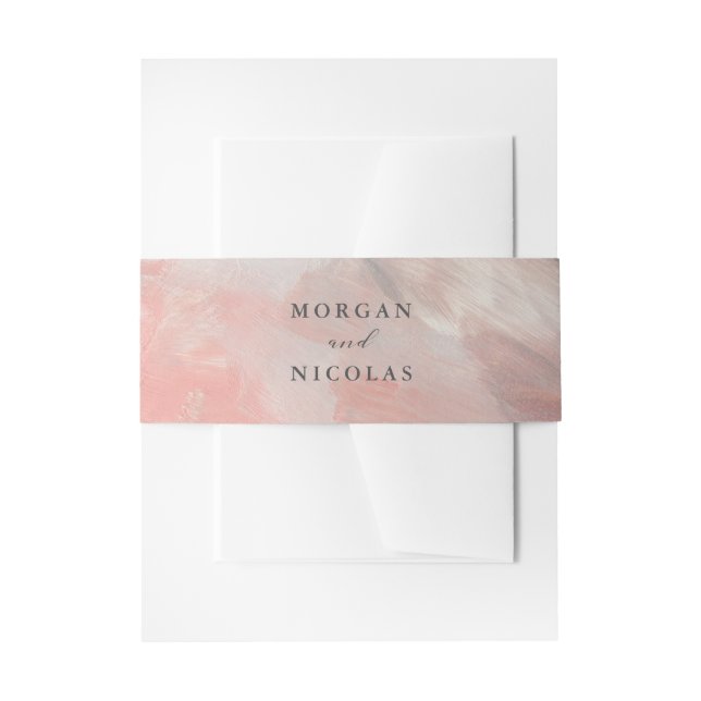 Coral Grey Modern Abstract Brushstrokes Wedding Invitation Belly Band (Front Example)