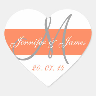 Coral Grey Monogram Wedding Thank You Stickers