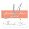 Coral Grey Monogram Wedding Thank You Stickers