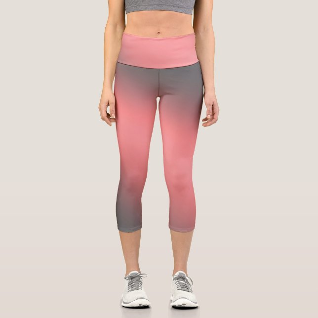 Coral Grey moonlight ombre effect  Capri Leggings (Front)