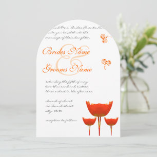 Coral & Grey Poppies Butterfly Wedding Invitation