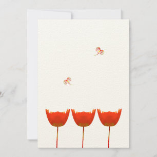 Coral & Grey Poppies  Butterfly Wedding Invitation