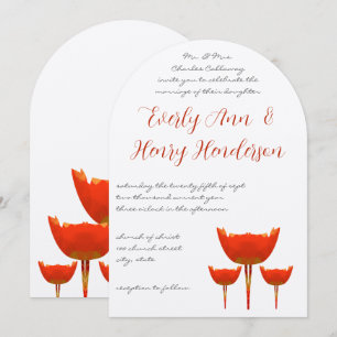 Coral & Grey Poppies Butterfly Wedding Invitation