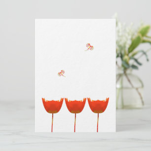 Coral & Grey Poppies  Butterfly Wedding Invitation