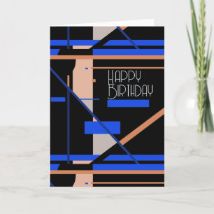 Coral Grey Royal Blue White Black Birthday  Card