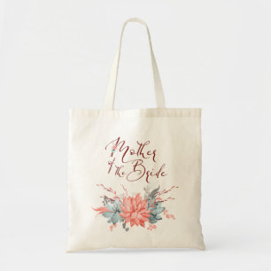 Coral Grey Succulent Floral Mother of the Bride Tote Bag