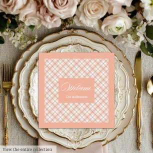 Coral Grey Table Napkins Custom Name Chic Design