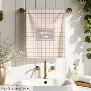 Coral Grey Tartan Towels Personalised Chic Set