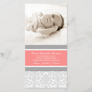 Coral Grey Thank You Baby Shower Photo Cards