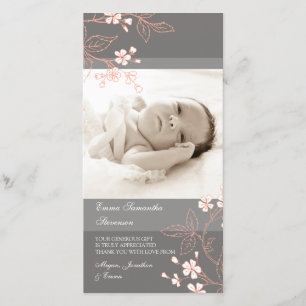 Coral Grey Thank You Baby Shower Photo Cards