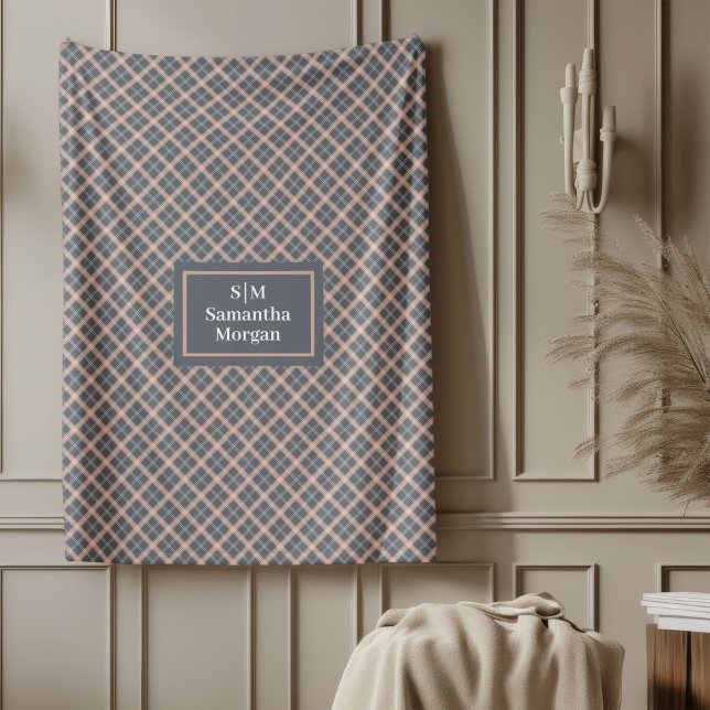 Coral Grey Throw Custom Name Pastel Aesthetic Fleece Blanket (Coral Grey Throw Custom Name Pastel Aesthetic)