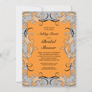 Coral Grey Victorian Bridal Shower Invitation