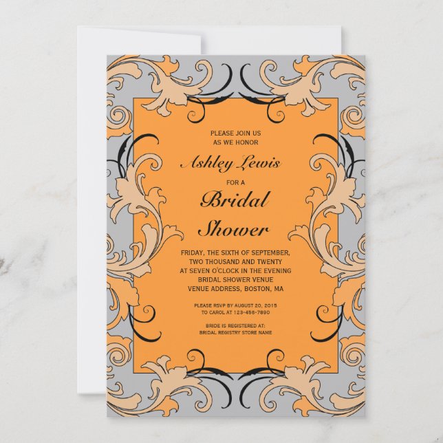 Coral Grey Victorian Bridal Shower Invitation (Front)