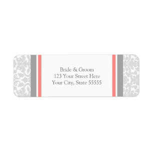 Coral Grey Wedding Custom Return Address Labels