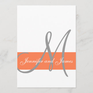 Coral Grey Wedding Invitation | Monogram Names