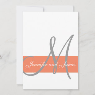 Coral Grey Wedding Invitation Monogram Names