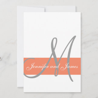 Coral Grey Wedding Invitation | Monogram Names