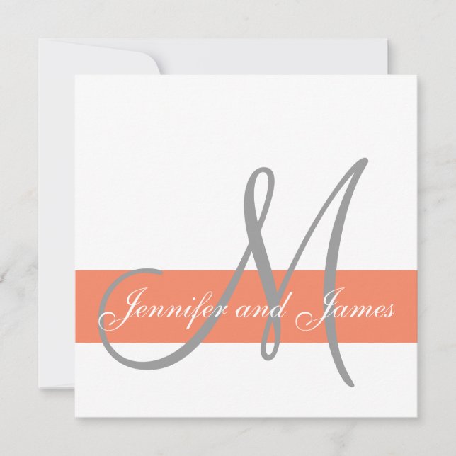 Coral Grey Wedding Invitation | Monogram Names (Front)
