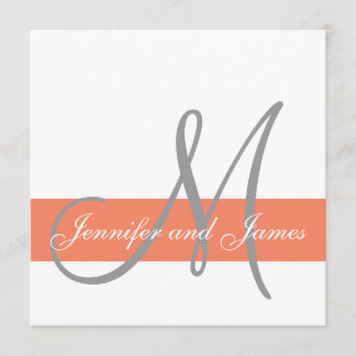 Coral Grey Wedding Invitation | Monogram Names