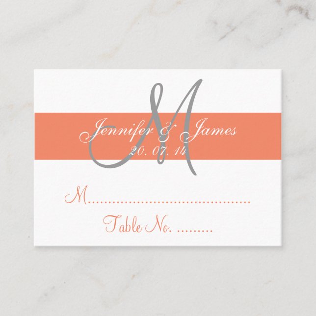 Coral Grey Wedding Reception Escort Card (Front)