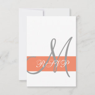 Coral Grey Wedding RSVP Card   Monogram Names