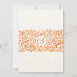 Coral Grey Whimsical Love birds Wedding Invitation