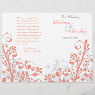 Coral grey white abstract floral wedding program