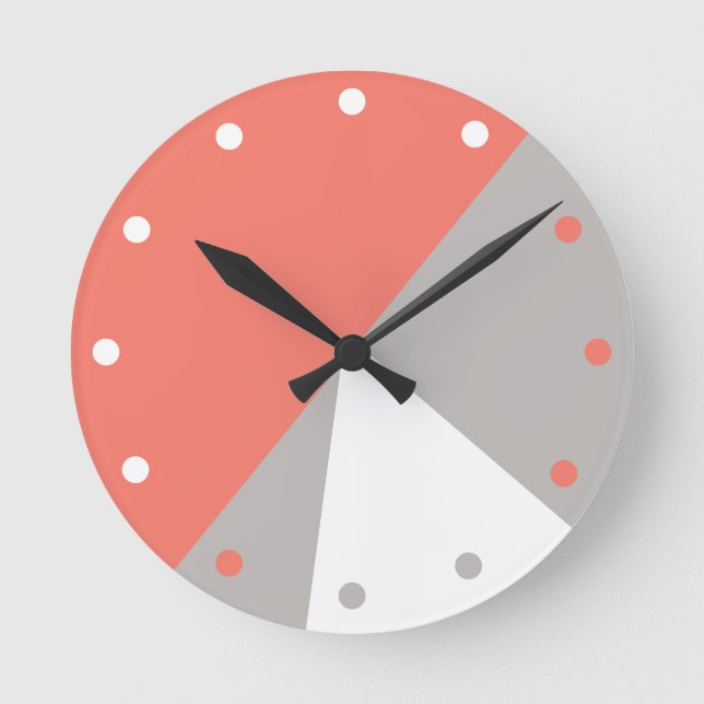 CORAL Grey White Abstract Modern Geometric Decor Round Clock (Front)