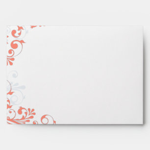 Coral, Grey, White Floral Wedding A-7 Envelopes