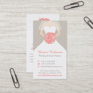 Coral, grey & white wedding planner business card