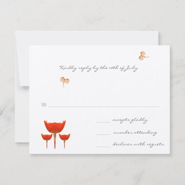 Coral & Grey Wild Flower Bee Wedding RSVP (Front)