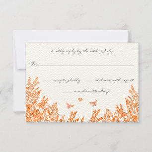 Coral & Grey Wild Flower Bee Wedding RSVP Card