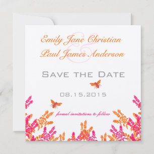 Coral & Grey Wild Flower Bee Wedding Save the Date