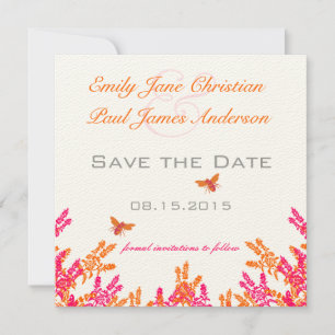 Coral & Grey Wild Flower Bee Wedding Save the Date