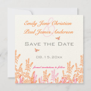 Coral & Grey Wild Flower Bee Wedding Save the Date