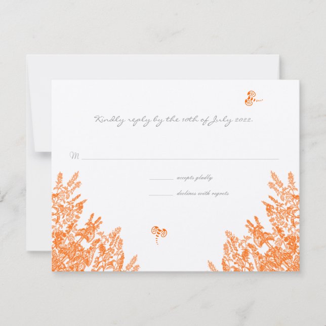 Coral & Grey Wildflower Bee Wedding RSVP (Front)