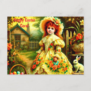 CORAL~ HAPPY EASTER BUNNY GREETING ~  HOLIDAY POSTCARD