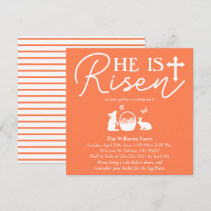Coral “He Is Risen” Easter Celebration Party Invitation