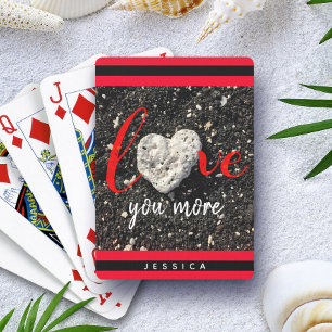 Coral Heart Hawaii Black Sand Beach Love You More Playing Cards